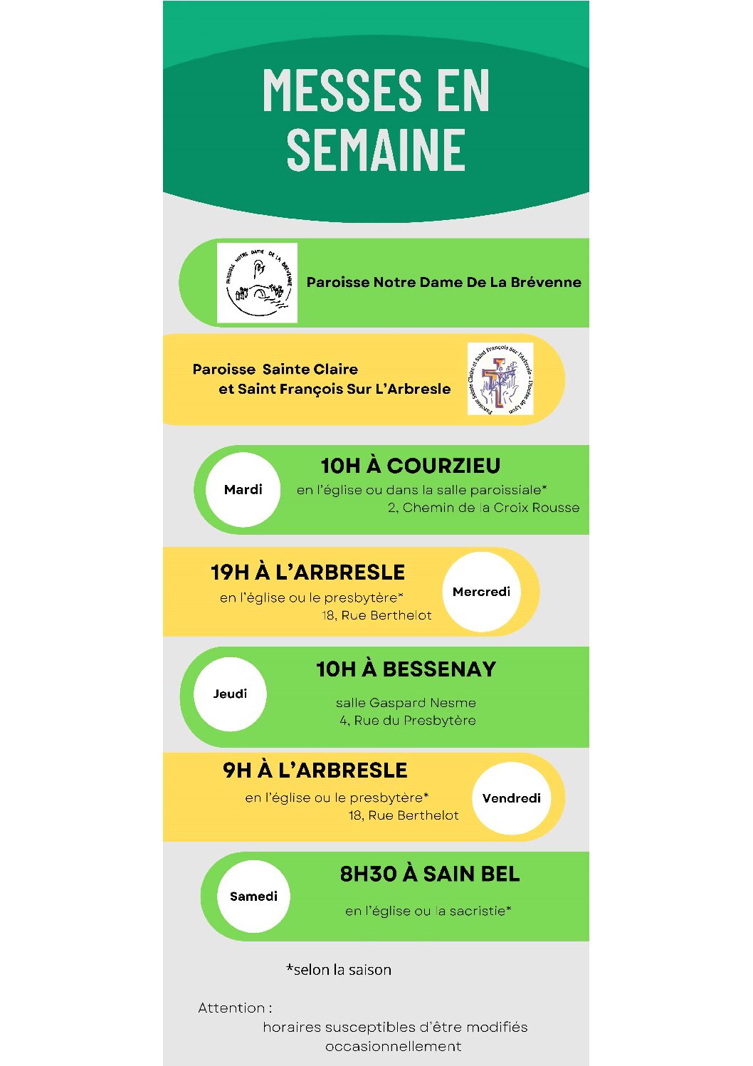 Horaires des messes